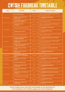 Cwtsh firebreak timetable